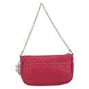 Christian Dior Canage Chain Shoulder Bag Lamb Skin Pink Silver Auth mr1565-2