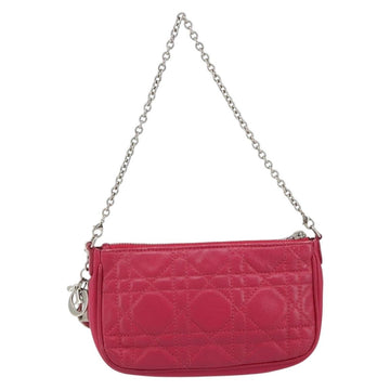 Christian Dior Canage Chain Shoulder Bag Lamb Skin Pink Silver Auth mr1565 - 0