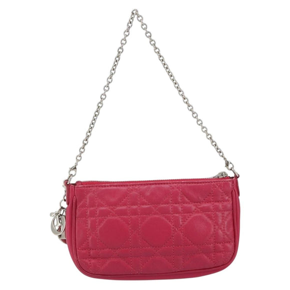 Christian Dior Canage Chain Shoulder Bag Lamb Skin Pink Silver Auth mr1565