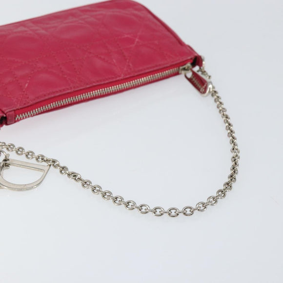 Christian Dior Canage Chain Shoulder Bag Lamb Skin Pink Silver Auth mr1565