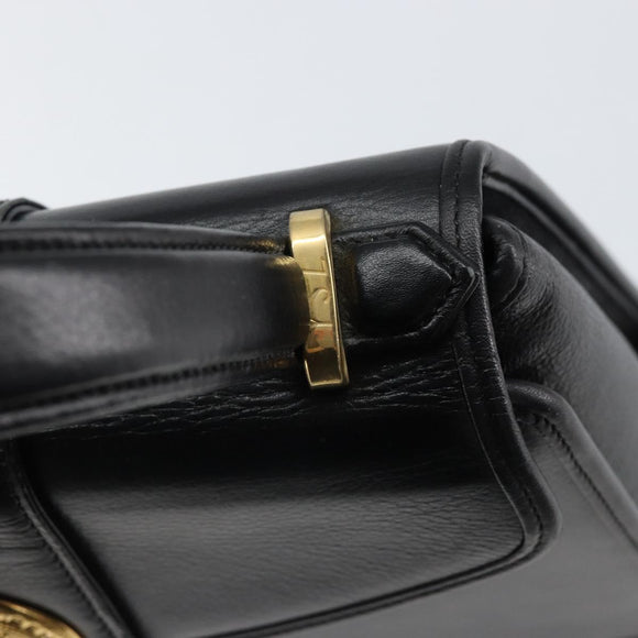 SAINT LAURENT Hand Bag Leather Black Gold Auth mr1566