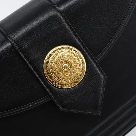 SAINT LAURENT Hand Bag Leather Black Gold Auth mr1566