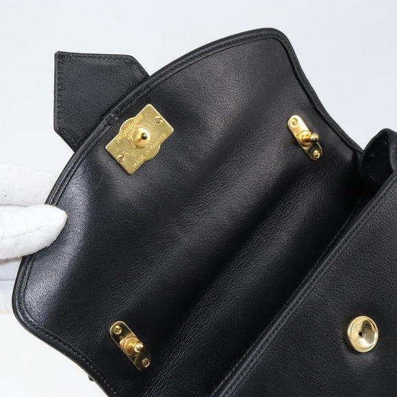 SAINT LAURENT Hand Bag Leather Black Gold Auth mr1566