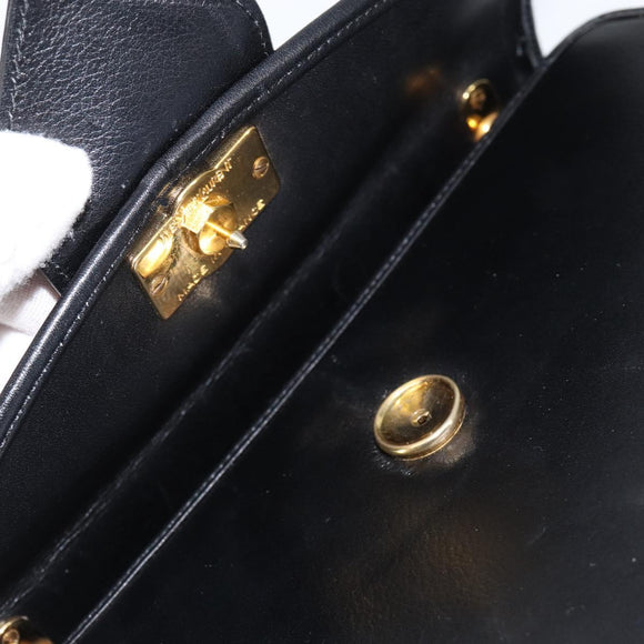 SAINT LAURENT Hand Bag Leather Black Gold Auth mr1566