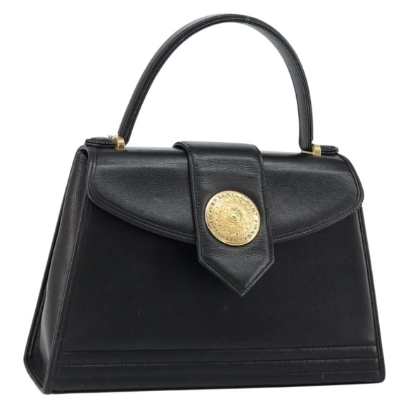 SAINT LAURENT Hand Bag Leather Black Gold Auth mr1566