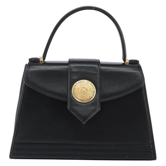 SAINT LAURENT Hand Bag Leather Black Gold Auth mr1566