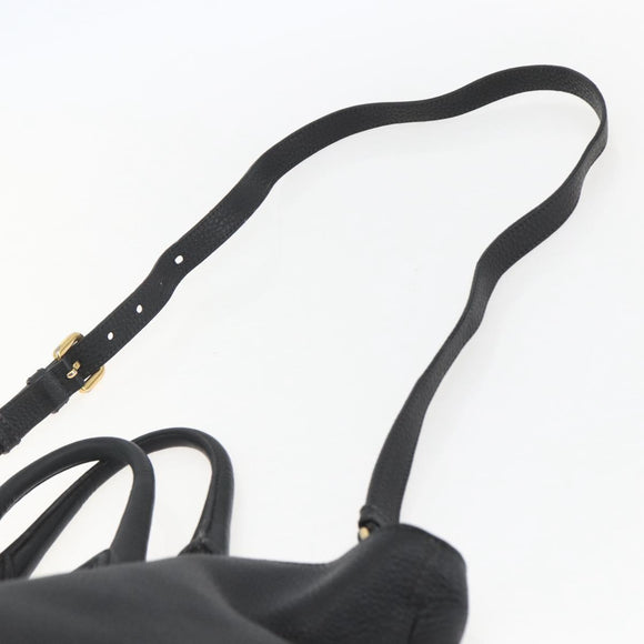 PRADA Hand Bag Leather 2way Black Gold Auth mr1569