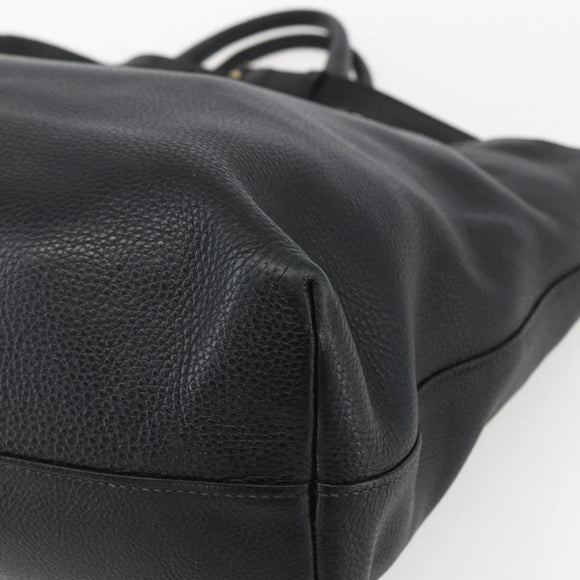 PRADA Hand Bag Leather 2way Black Gold Auth mr1569