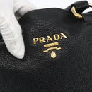PRADA Hand Bag Leather 2way Black Gold Auth mr1569-20