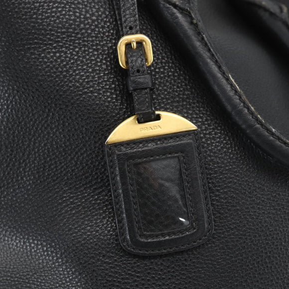 PRADA Hand Bag Leather 2way Black Gold Auth mr1569