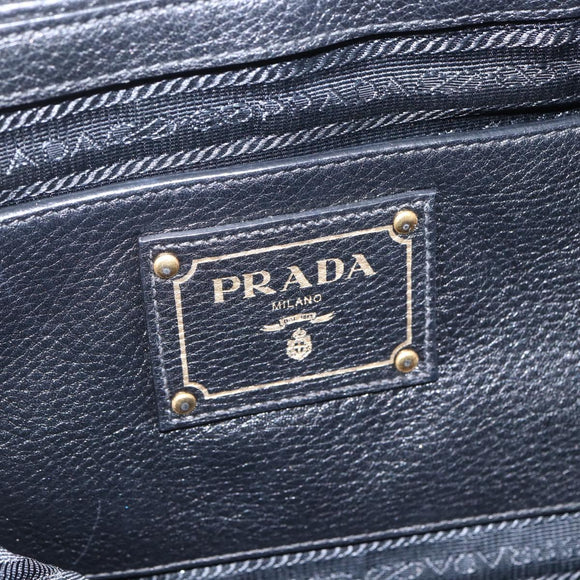 PRADA Hand Bag Leather 2way Black Gold Auth mr1569