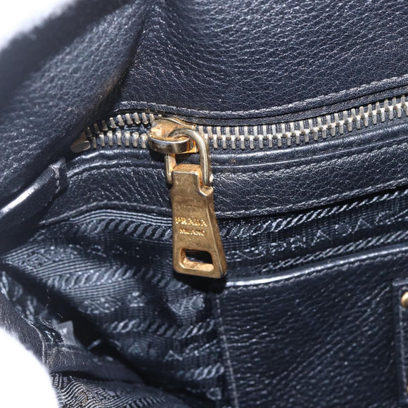PRADA Hand Bag Leather 2way Black Gold Auth mr1569