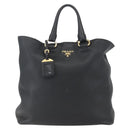 PRADA Hand Bag Leather 2way Black Gold Auth mr1569-13