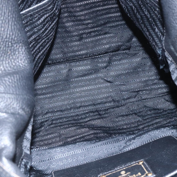 PRADA Hand Bag Leather 2way Black Gold Auth mr1569