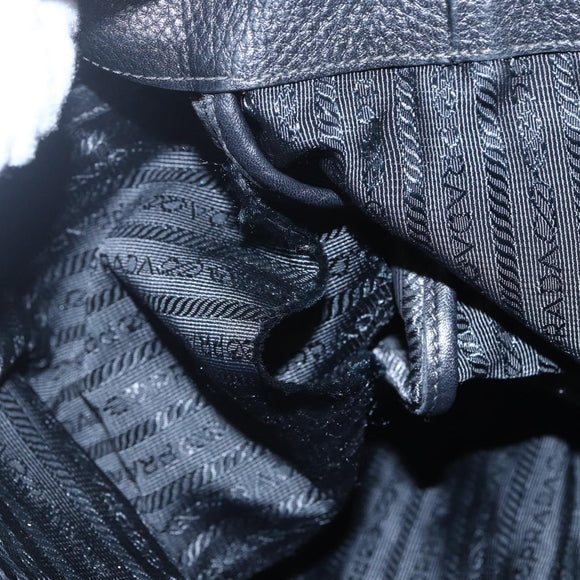 PRADA Hand Bag Leather 2way Black Gold Auth mr1569