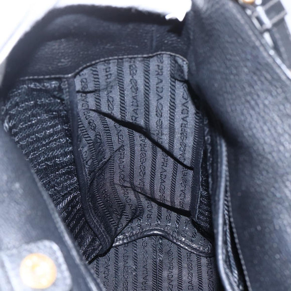 PRADA Hand Bag Leather 2way Black Gold Auth mr1569