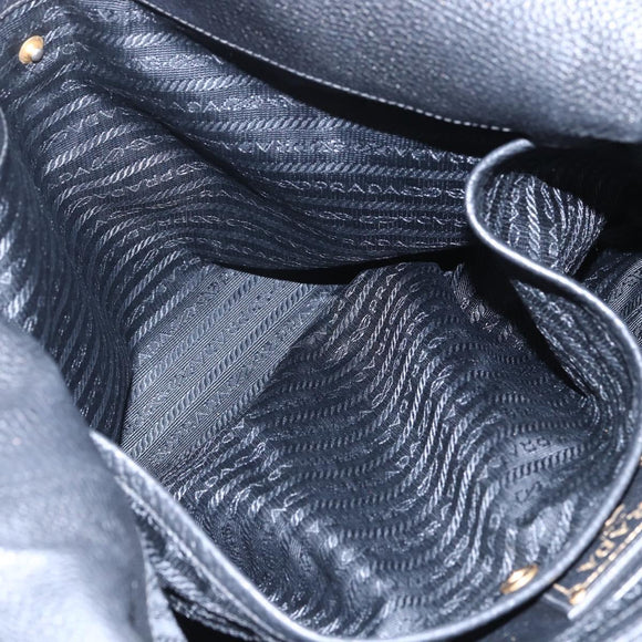 PRADA Hand Bag Leather 2way Black Gold Auth mr1569