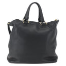 PRADA Hand Bag Leather 2way Black Gold Auth mr1569-2