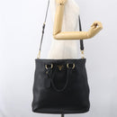 PRADA Hand Bag Leather 2way Black Gold Auth mr1569-30