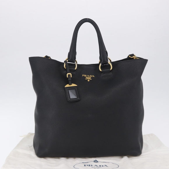 PRADA Handtas Leer 2-weg Zwart Goud Auth mr1569
