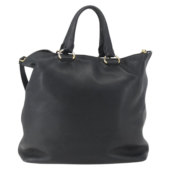 PRADA Hand Bag Leather 2way Black Gold Auth mr1569
