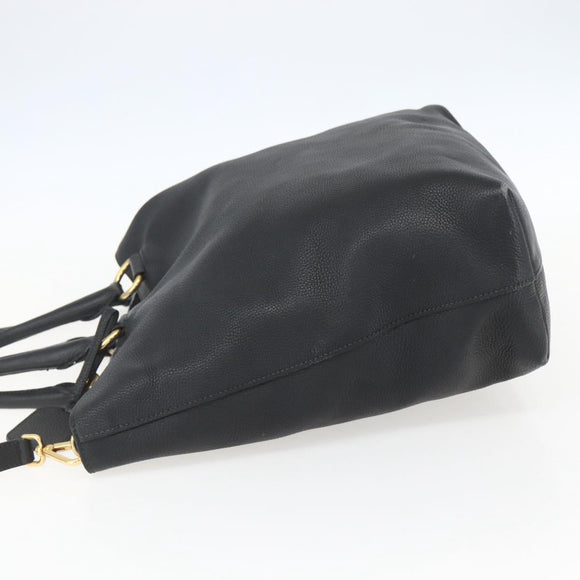 PRADA Hand Bag Leather 2way Black Gold Auth mr1569