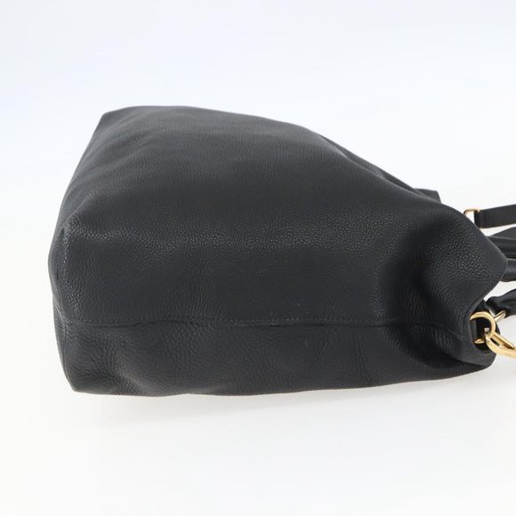 PRADA Hand Bag Leather 2way Black Gold Auth mr1569