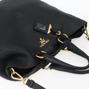 PRADA Hand Bag Leather 2way Black Gold Auth mr1569-6