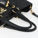 PRADA Hand Bag Leather 2way Black Gold Auth mr1569-7