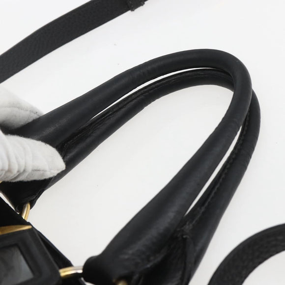 PRADA Hand Bag Leather 2way Black Gold Auth mr1569