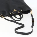 PRADA Hand Bag Leather 2way Black Gold Auth mr1569-8