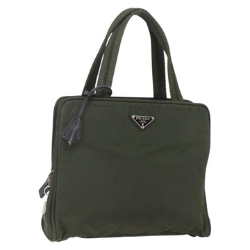 PRADA Hand Bag Nylon Khaki Silver Auth mr1570