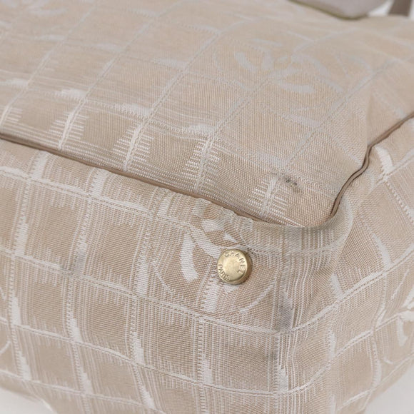 CHANEL New Travel Line Tote Bag Nylon Beige Gold CC Auth mr1575