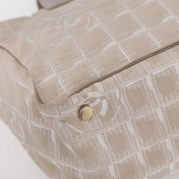 CHANEL New Travel Line Tote Bag Nylon Beige Gold CC Auth mr1575