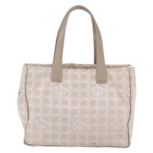 CHANEL New Travel Line Tote Bag Nylon Beige Gold CC Auth mr1575