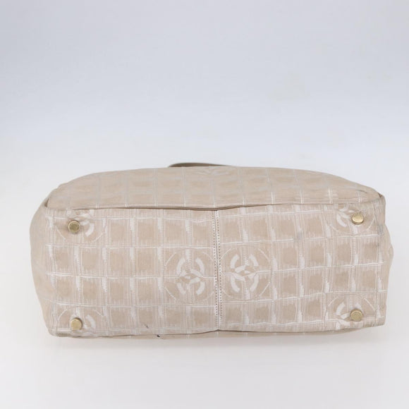 CHANEL New Travel Line Tote Bag Nylon Beige Gold CC Auth mr1575