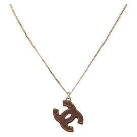 CHANEL COCO Mark Reversible Necklace Metal Gold Tone CC Auth mr1576