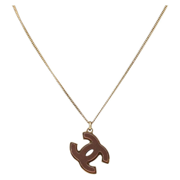 CHANEL COCO Mark Reversible Necklace Metal Gold Tone CC Auth mr1576