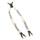 CHANEL Suspenders Canvas Leather White CC Auth mr1577-1
