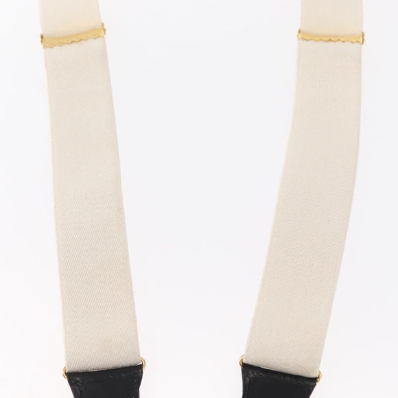 CHANEL Suspenders Canvas Leather White CC Auth mr1577