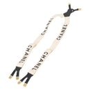 CHANEL Suspenders Canvas Leather White CC Auth mr1577-2
