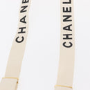 CHANEL Suspenders Canvas Leather White CC Auth mr1577-5