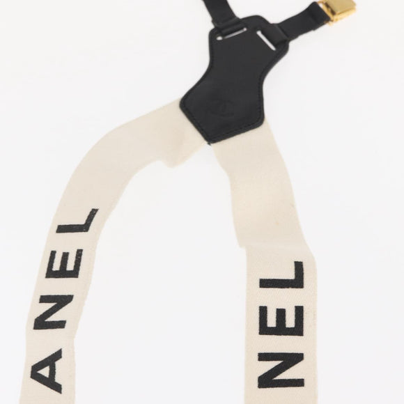 CHANEL Suspenders Canvas Leather White CC Auth mr1577