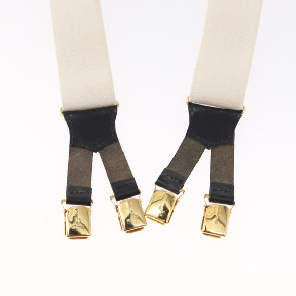CHANEL Suspenders Canvas Leather White CC Auth mr1577