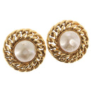 CHANEL Pearl Earring metal Gold CC Auth mr1579-1
