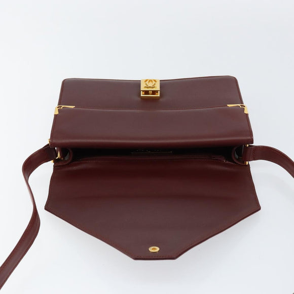 CARTIER Must Line Shoulder Bag Leather Bordeaux Gold Auth mr1585