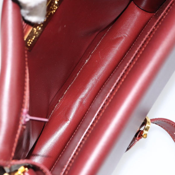 CARTIER Must Line Shoulder Bag Leather Bordeaux Gold Auth mr1585