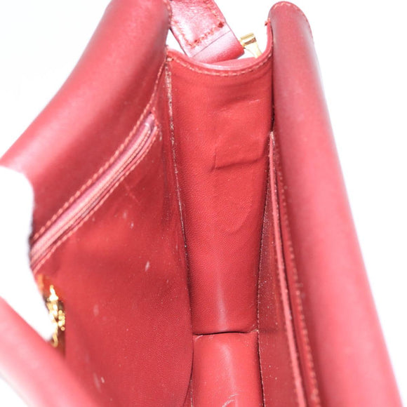 CARTIER Must Line Shoulder Bag Leather Bordeaux Gold Auth mr1585