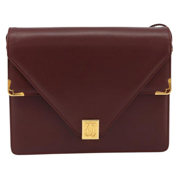CARTIER Must Line Shoulder Bag Leather Bordeaux Gold Auth mr1585 - 0