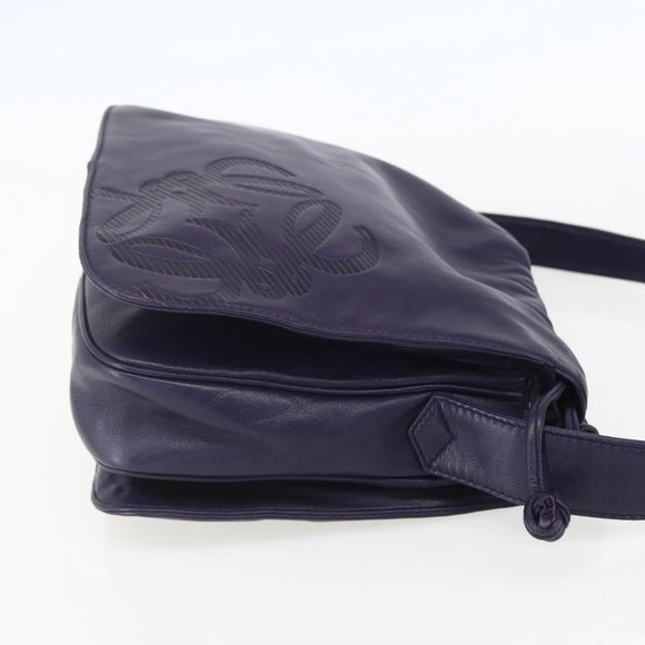 LOEWE Anagram Shoulder Bag Leather Purple Gold Auth mr1586